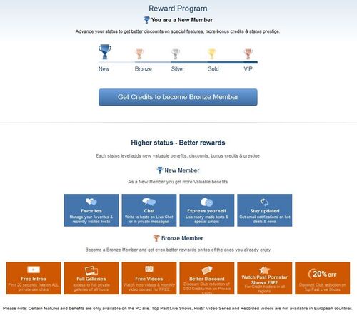 Each status level adds new benefits, discounts, bonus Credits & prestige on ImLIve.com